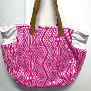 Hot Pink Mosaic Tote bag. Brown straps. Brand new.